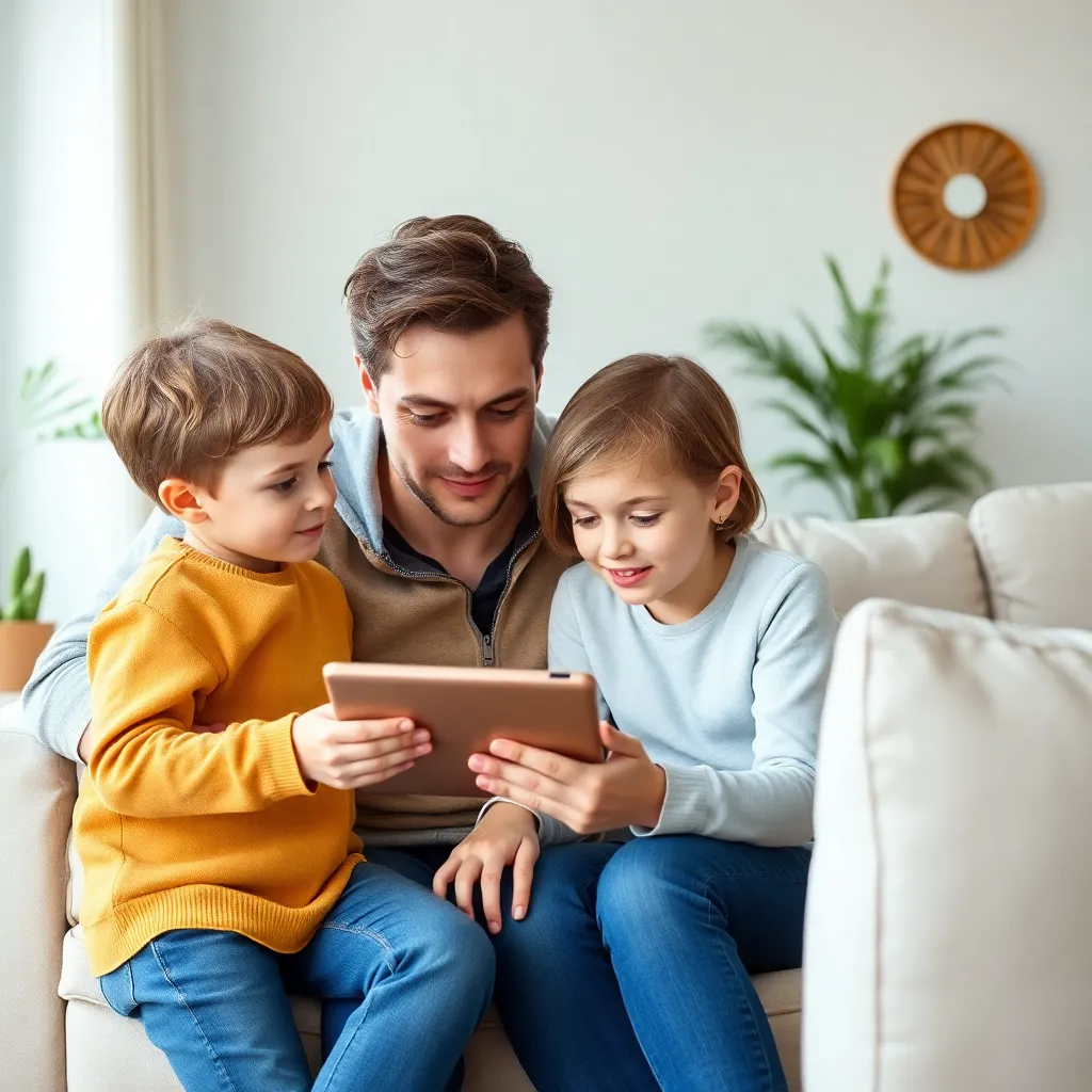 Ouders bespreken financiële doelen terwijl kinderen spelen op de achtergrond