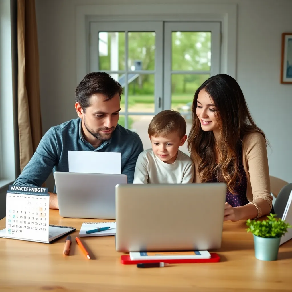 Gezin bespreekt financiële planning aan keukentafel met documenten